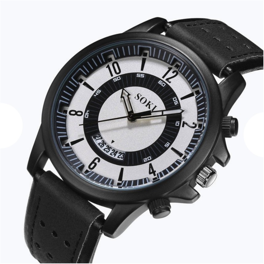 Soki Men Military Style Calendar Aviator Leather Strap Watch v2