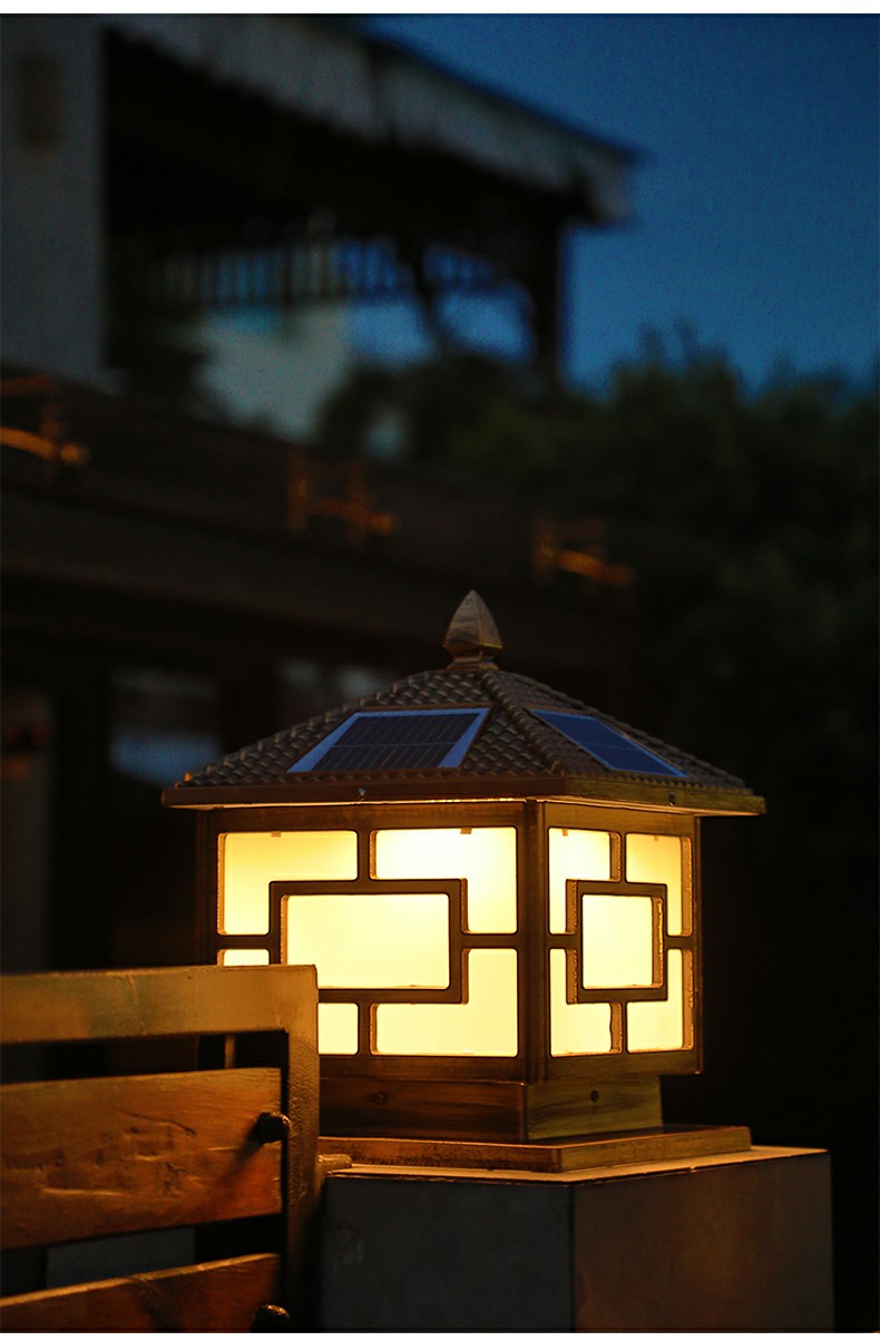 Solar Pillar Lamp Waterproof Column Head Lamp Outdoor Garden LED Light