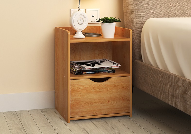 Solid Wood 1 Drawer Bedside Table Folding Bedroom Storage Cabinet