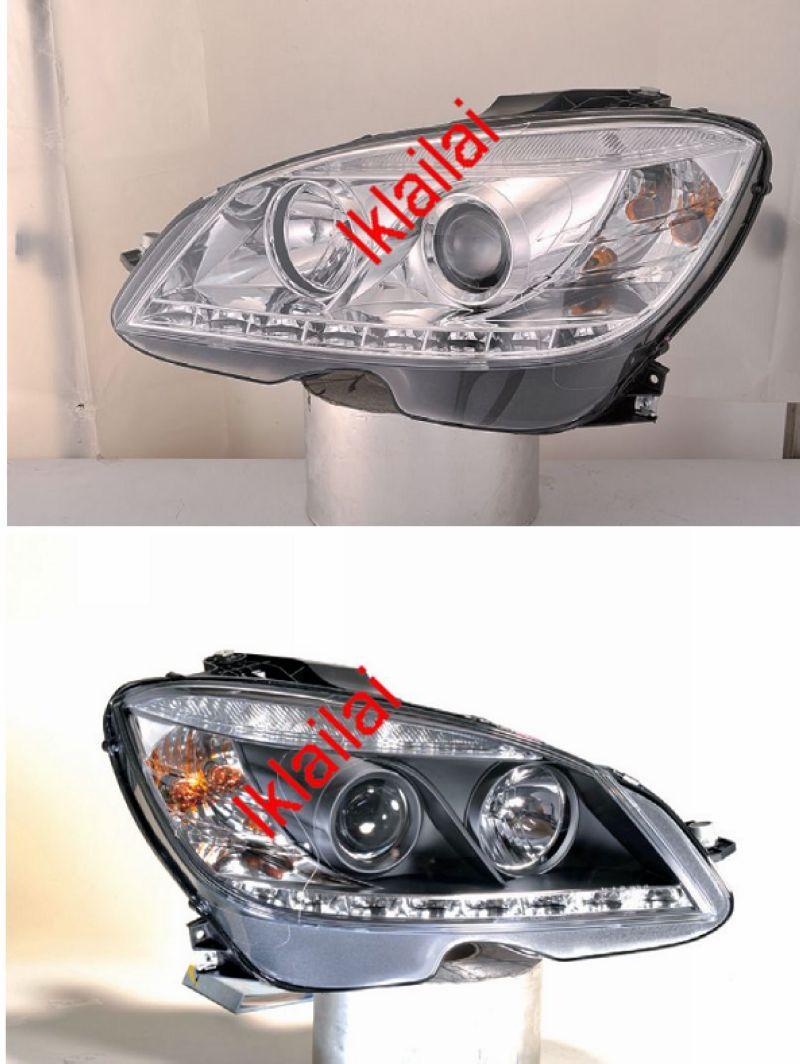 SONAR Mercedes Benz W204 `07 Head Lamp Projector Chrome W/Real DRL+Mot
