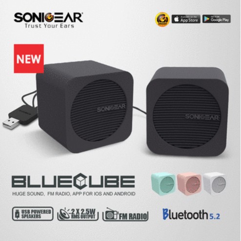 SonicGear Blue Cube Bluetooth Portable Speakers with FM Radio, USB Powered Blu