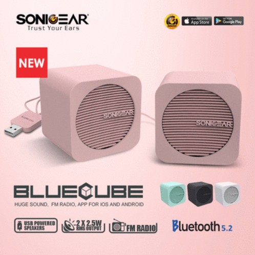 SonicGear Blue Cube Bluetooth Portable Speakers with FM Radio, USB Powered Blu