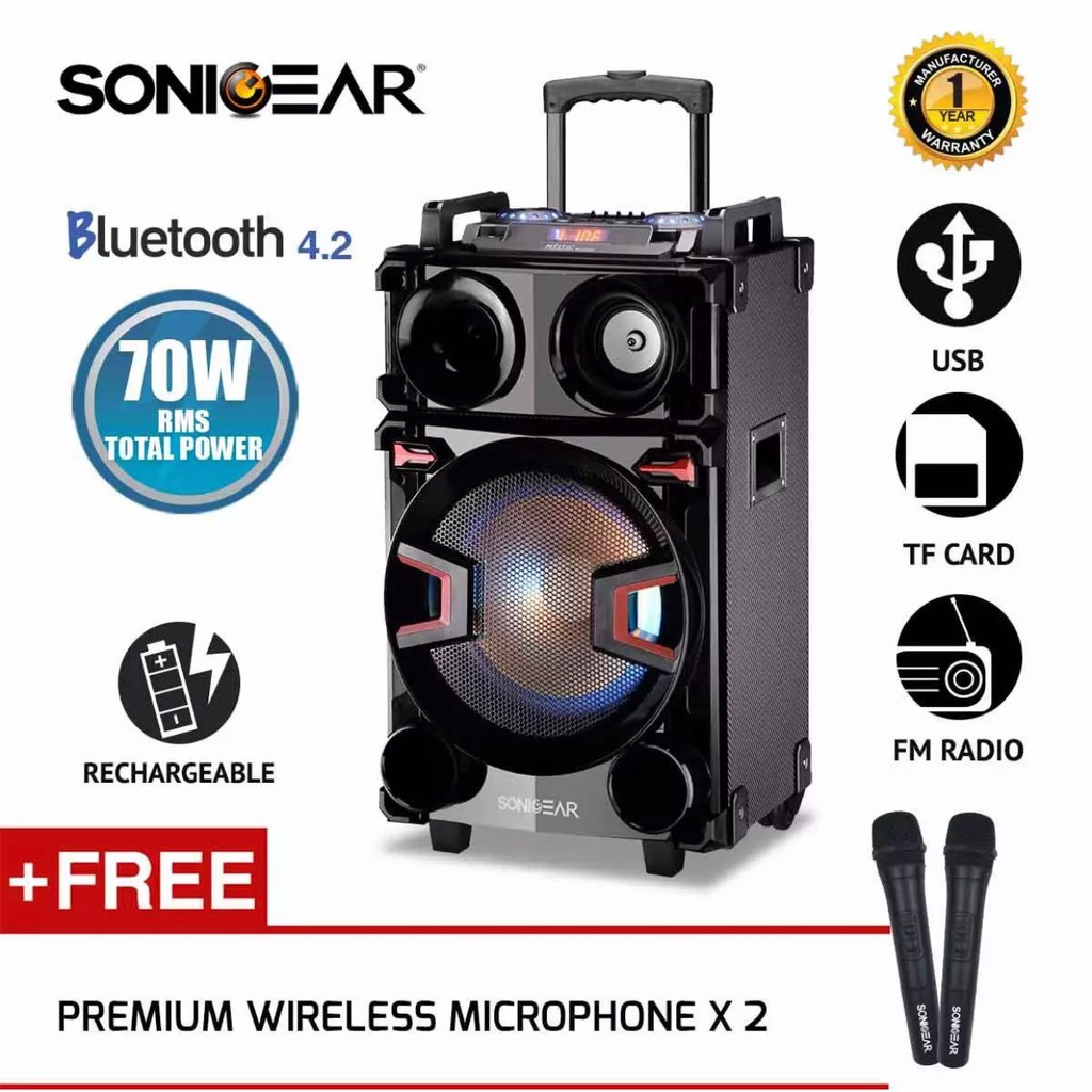 SonicGear KBX8000 Portable Speakers with USB/TF Card/Radio Free 2x Wireless Mi