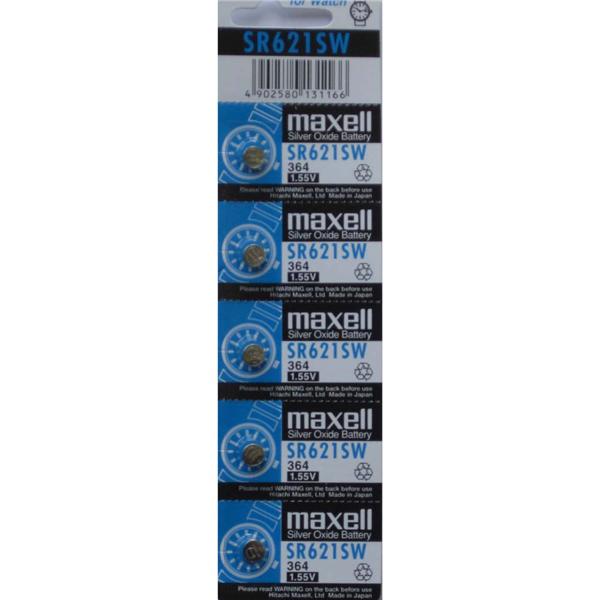 SR621SW (364) Maxell Silver Oxide Battery - Pack of 5