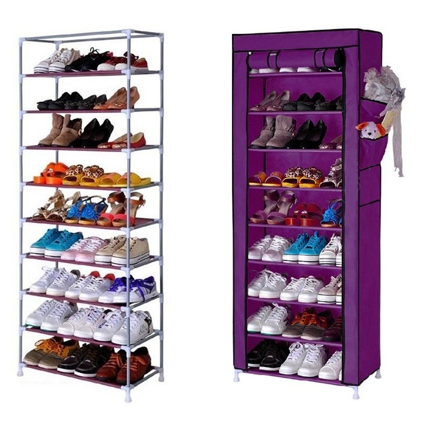Stackable 10 Tier 9 Column Shoe Rack with Dust Cover