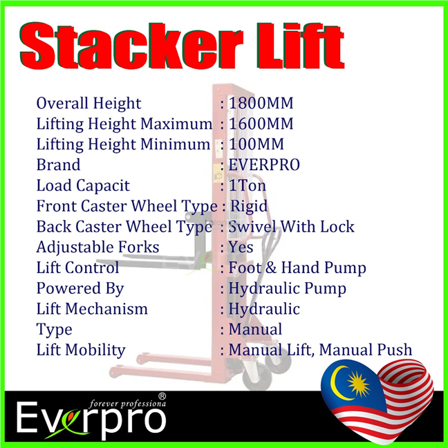 Stacker Lift Hydraulic 1.8M Heavy Duty