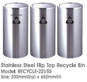 Stainless Steel Round Flip Top Recycle Bin 3in1 Recycle 221SS