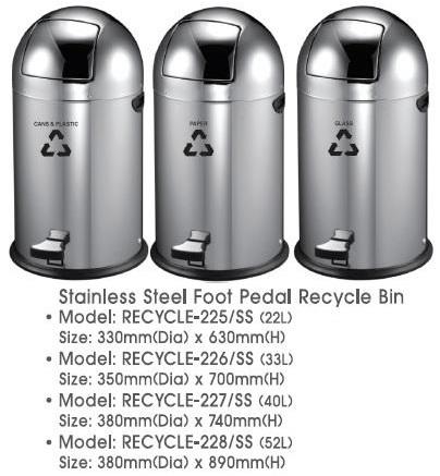 Stainless Steel Round Foot Pedal Recycle Bin 3in1 22L 33L 40L 52L