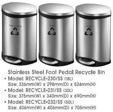 Stainless Steel Foot Pedal Recycle Bin 3in1 Recycle 18L 30L 50L