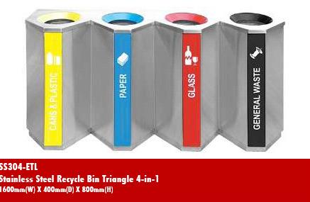 Stainless Steel Recycle Bin Triangle 4 In 1 1600WX400DX800H 