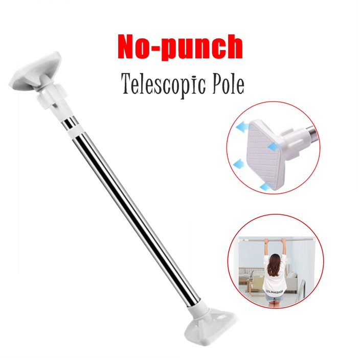 Stainless Steel Shower Curtain Rod Telescopic Rod Free Punch Clothesline Pole 