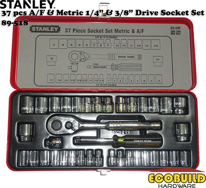 STANLEY 37 pcs A/F &amp; Metric 1/4&#8221; &amp; 3/8&#8221; Drive Socket Set 89-518-1