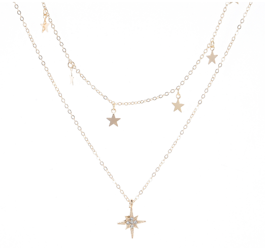 Star Moon Zircon Multi Design Layers Necklace Women Charming Chains