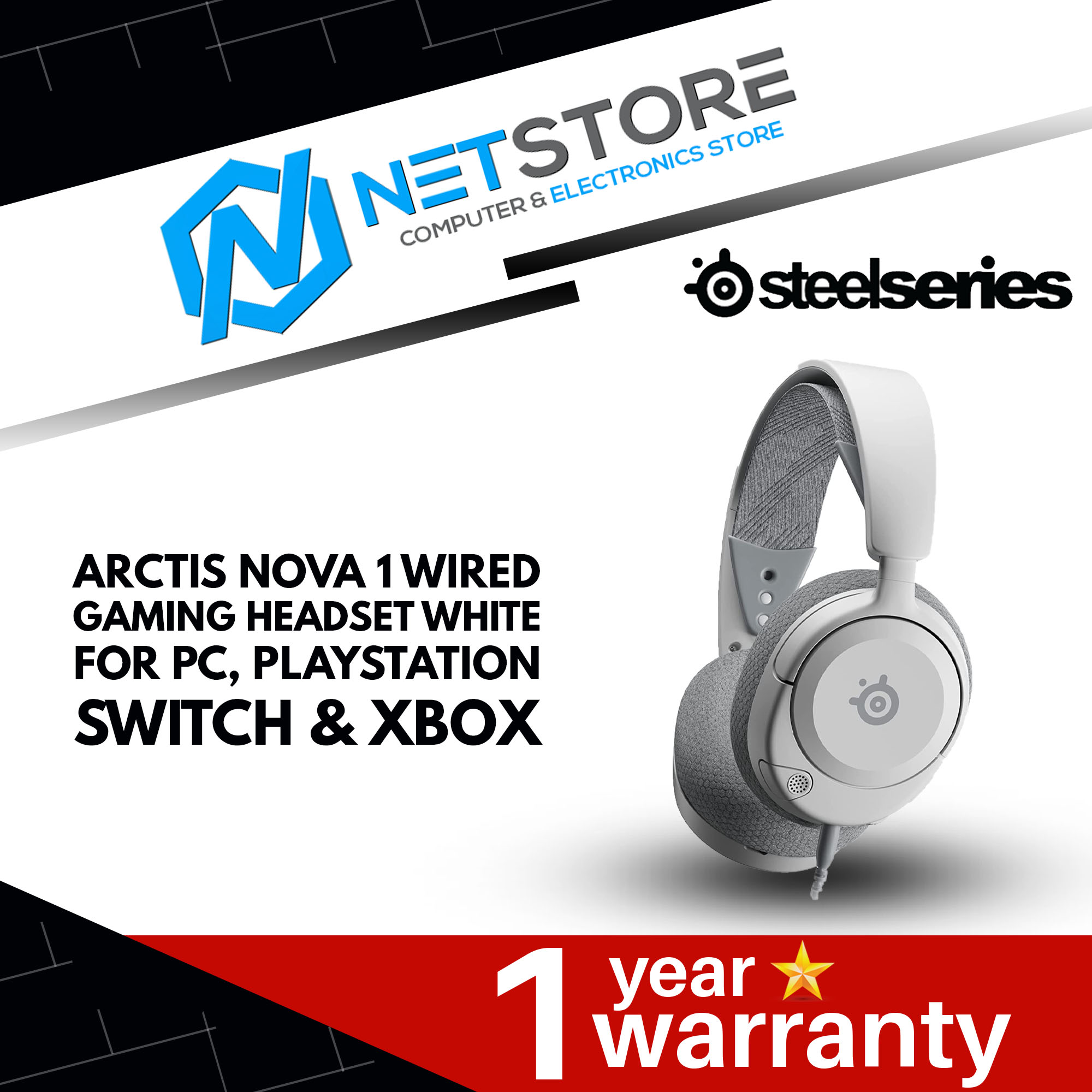 STEELSERIES ARCTIS NOVA 1 HEADSET WHITE FOR PC,PLAYSTATION,SWITCH&amp;XBOX