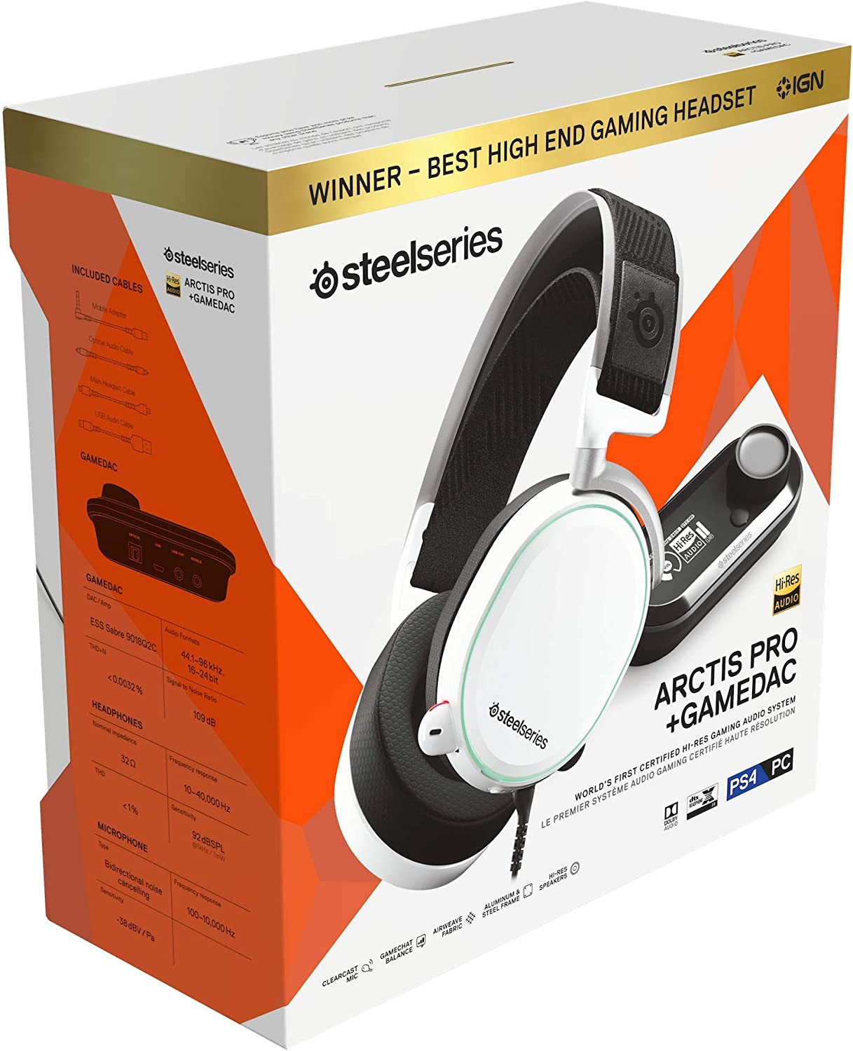 STEELSERIES ARCTIS PRO RGB WIRED GAMING HEADSET WITH GAMEDAC (WHITE)