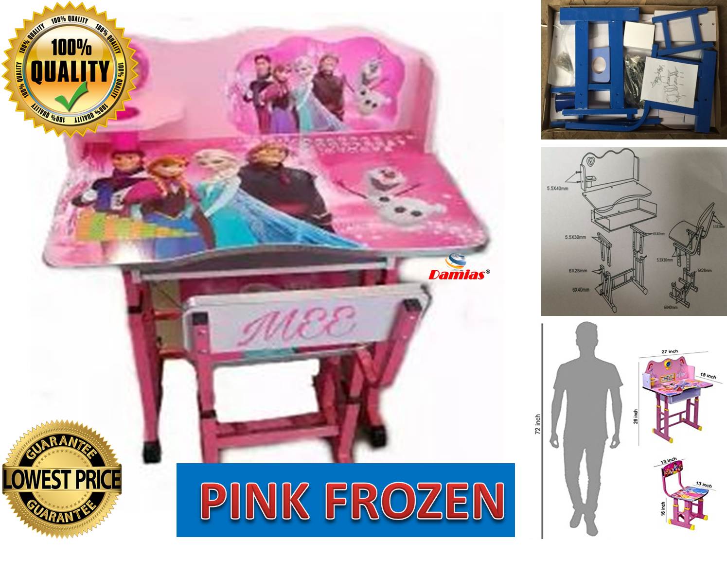 Study Table And Chair Kid Set With Cartoon Theme Pink Frozen