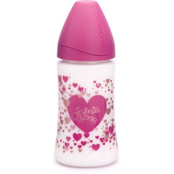 Suavinex Baby Bottle Silicone +0m (270 ml) - Pink Heart