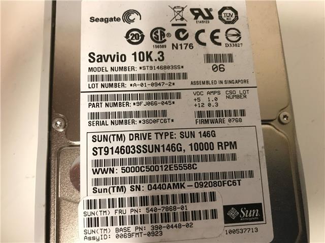 Sun 540-7868-01,146GB 10K 2.5" SAS Server HDD w-Caddy 390-0450-03