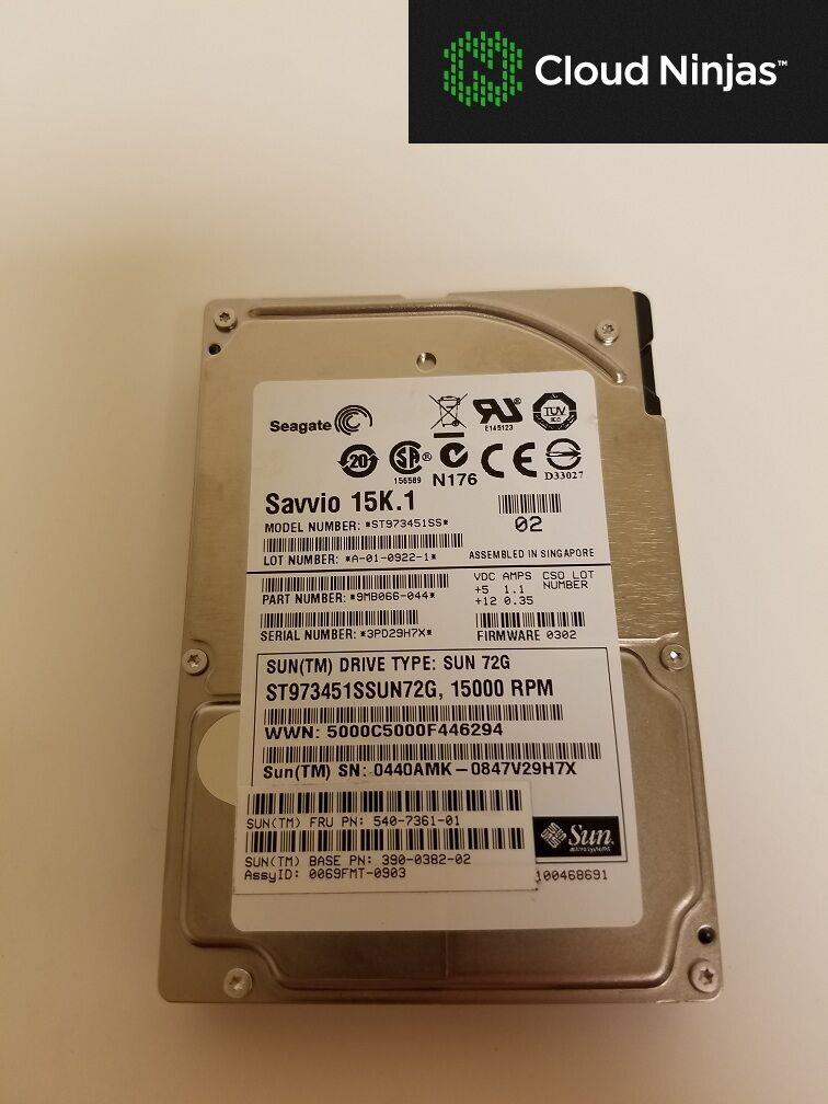Sun Seagate 72GB 15K RPM 2.5" SAS Hard Drive 540-7361-01 