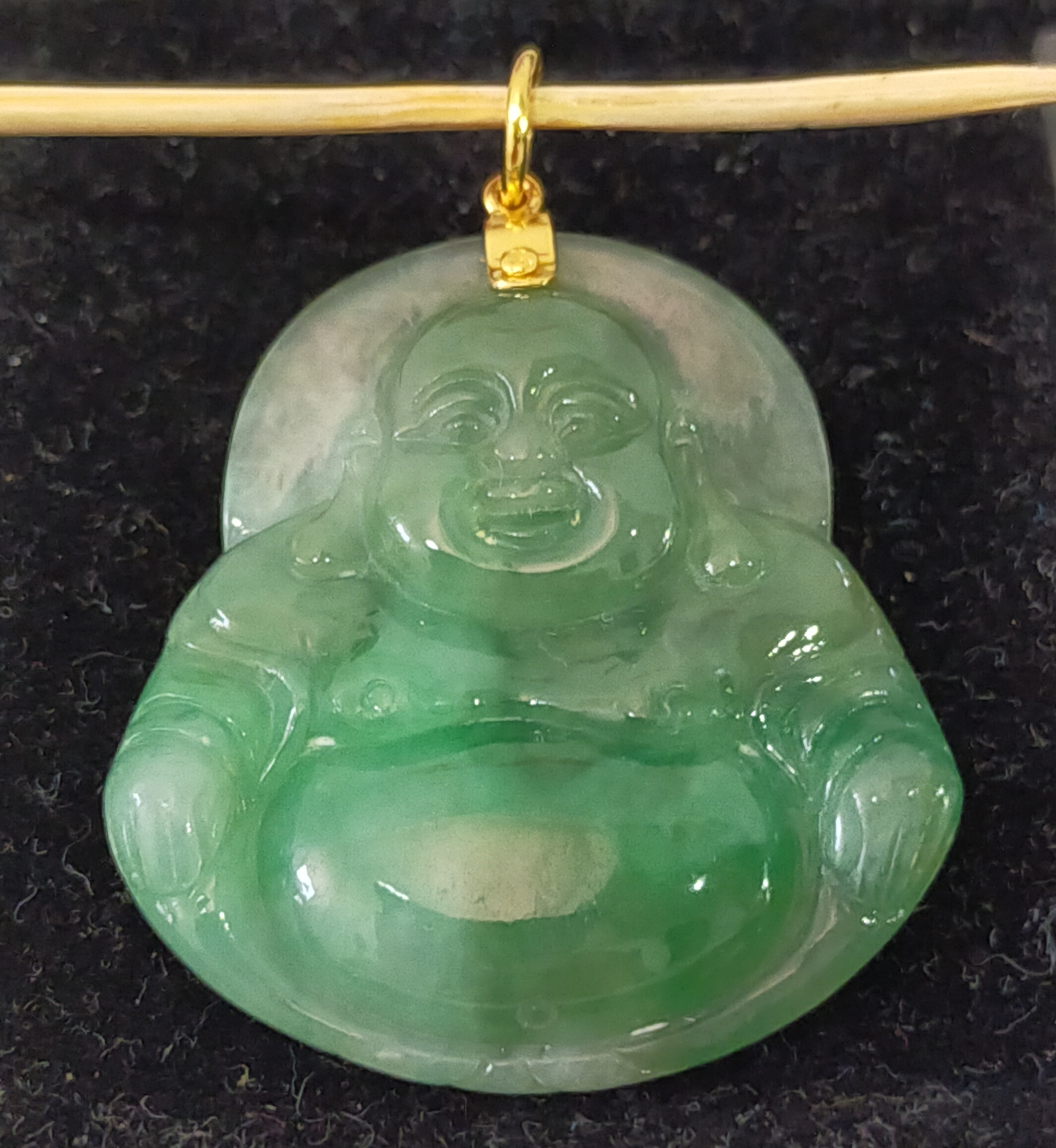 Superb Jadeite Jade Laughing Buddha with 916 gold hook