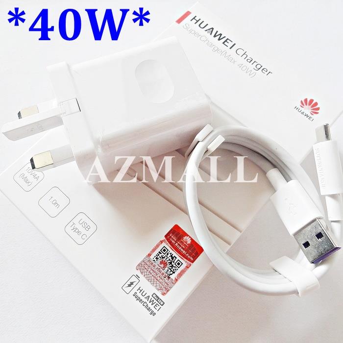 (SuperCharge) 40W Charger 5A Type C Cable Huawei P30 Pro & Mate 20 Pro