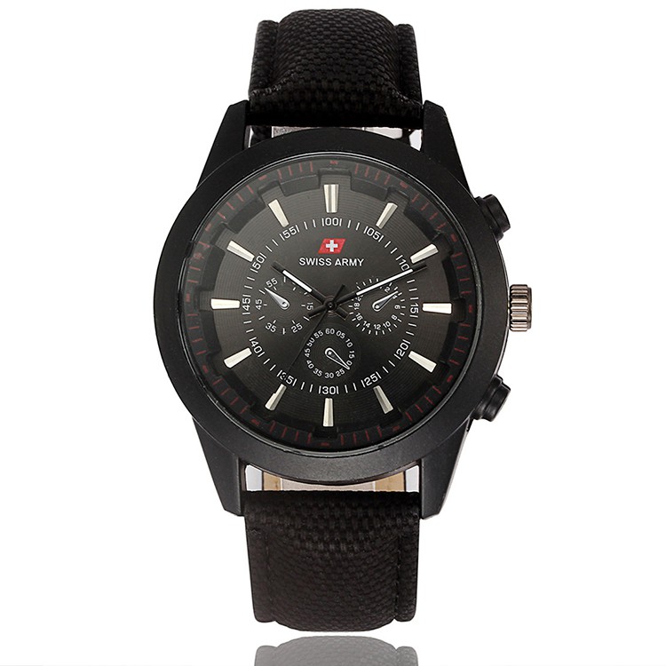 Swiss A 003 Military Men's Strap 3 Dial Fashion Sport Watch (Full Black)