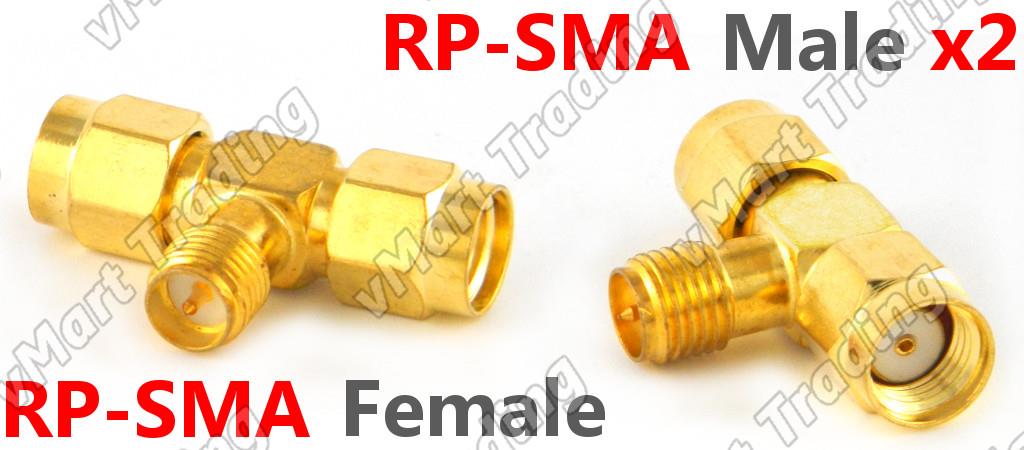 T Connector RP-SMA Female to 2x RP-SMA Male Splitter