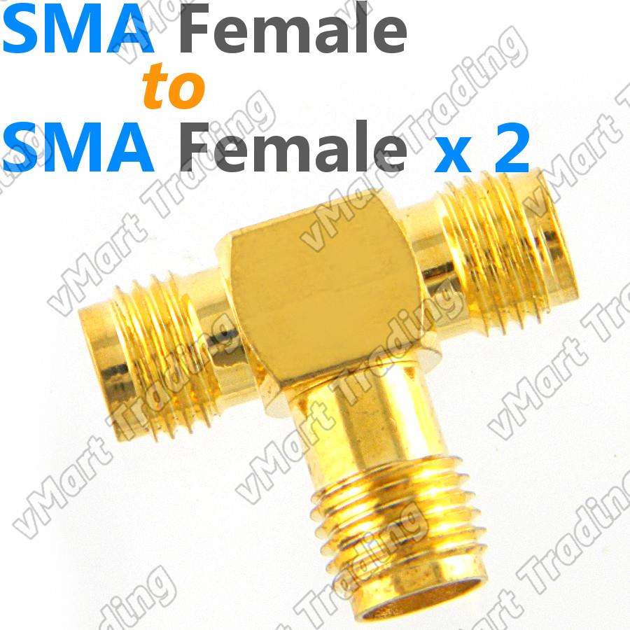 T Connector SMA Female to 2x SMA Female Splitter