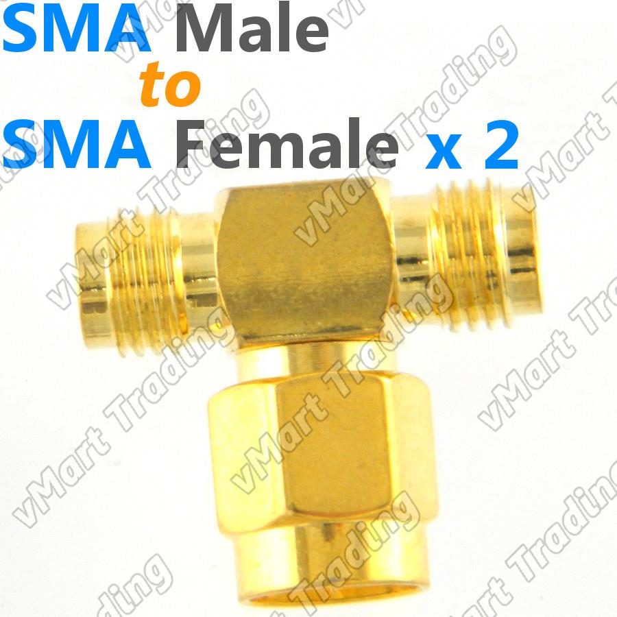 T Connector SMA Male to 2x SMA Female Splitter