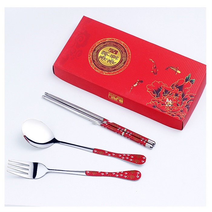 Tableware Set With Box Portable Stainless Steel Spoon Chopsticks Fork