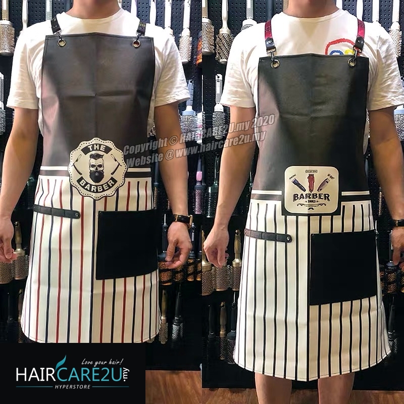 The Barber Head Black &amp; White Stripes Leather Apron Styling Cloth