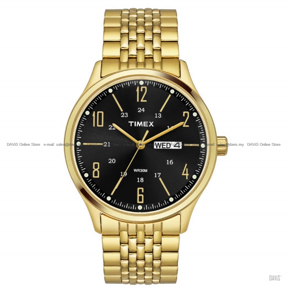 TIMEX TW0TG6504 Men Analog 3-hands 24-hr Day Date Bracelet Black Gold