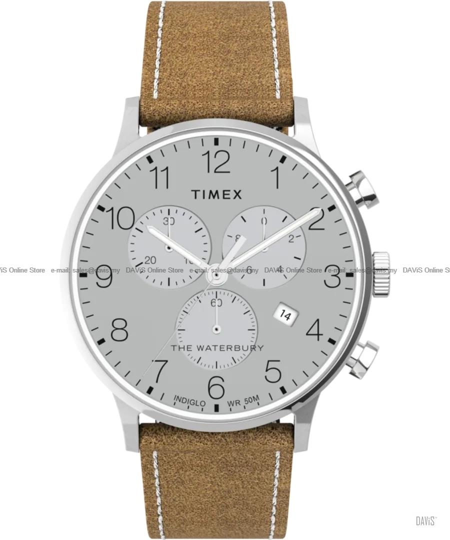 TIMEX TW2T71200 (M) Waterbury Classic Chronograph Leather Silver Tan