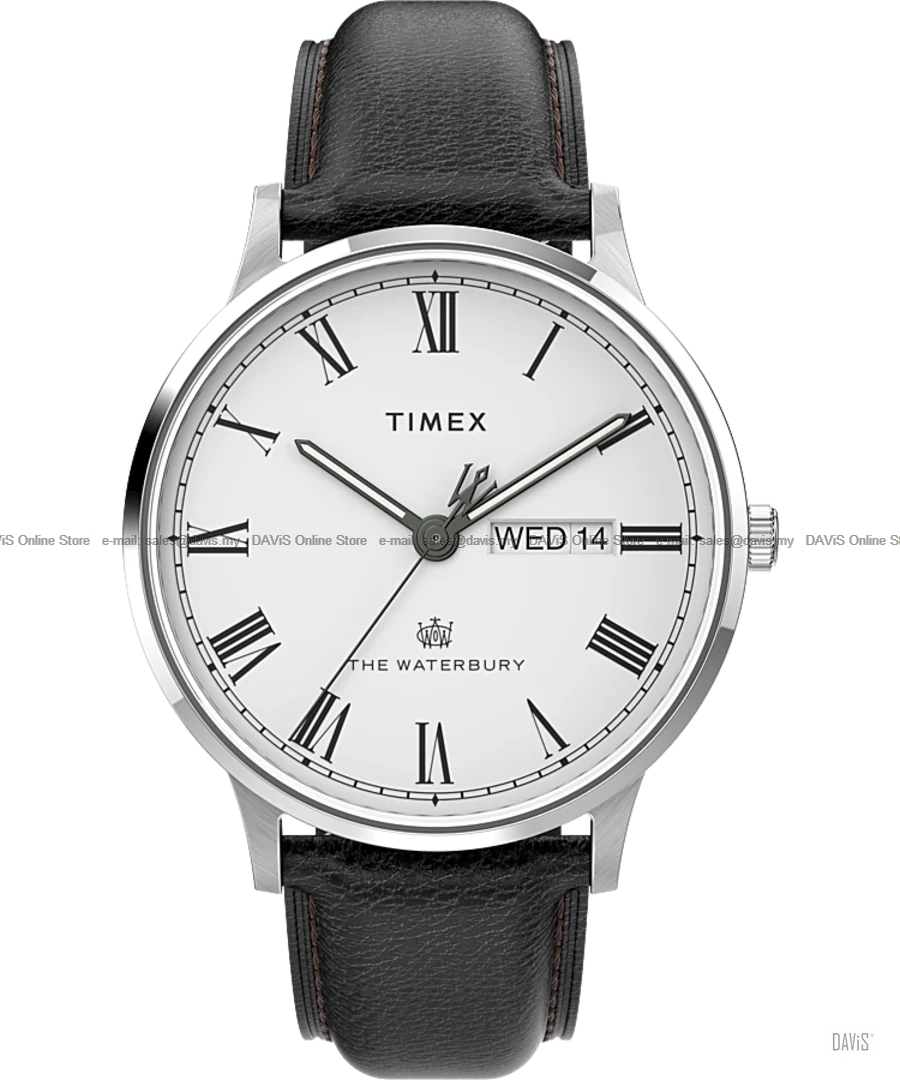 TIMEX TW2U88400 (M) Waterbury Classic Day Date 40mm Leather WhiteBlack