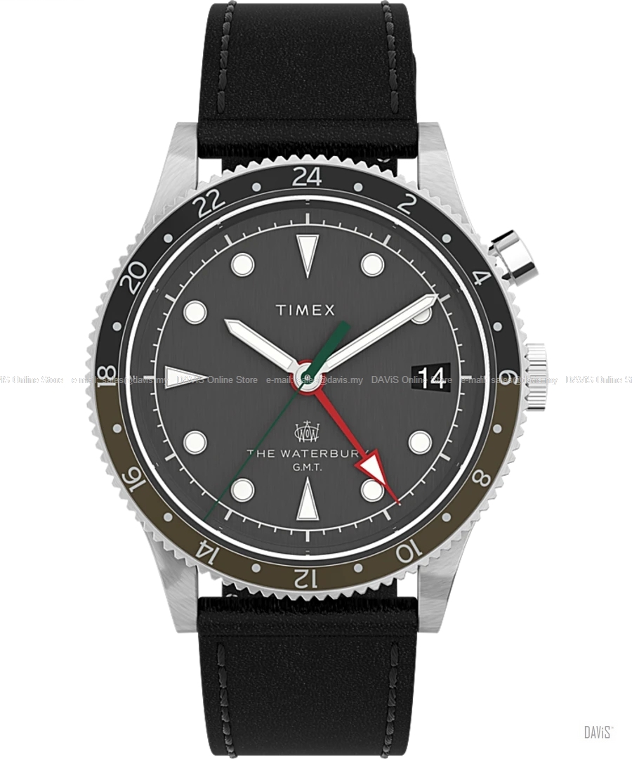 TIMEX TW2V28700 (M) Waterbury Traditional GMT 39mm Leather Strap Black