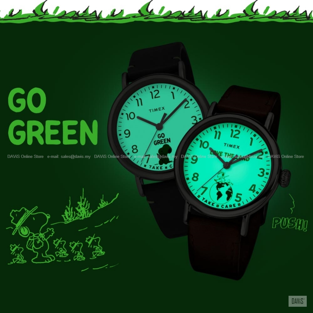 TIMEX TW2V32700 (M) Standard Peanuts Take Care 40mm Leather Green LE