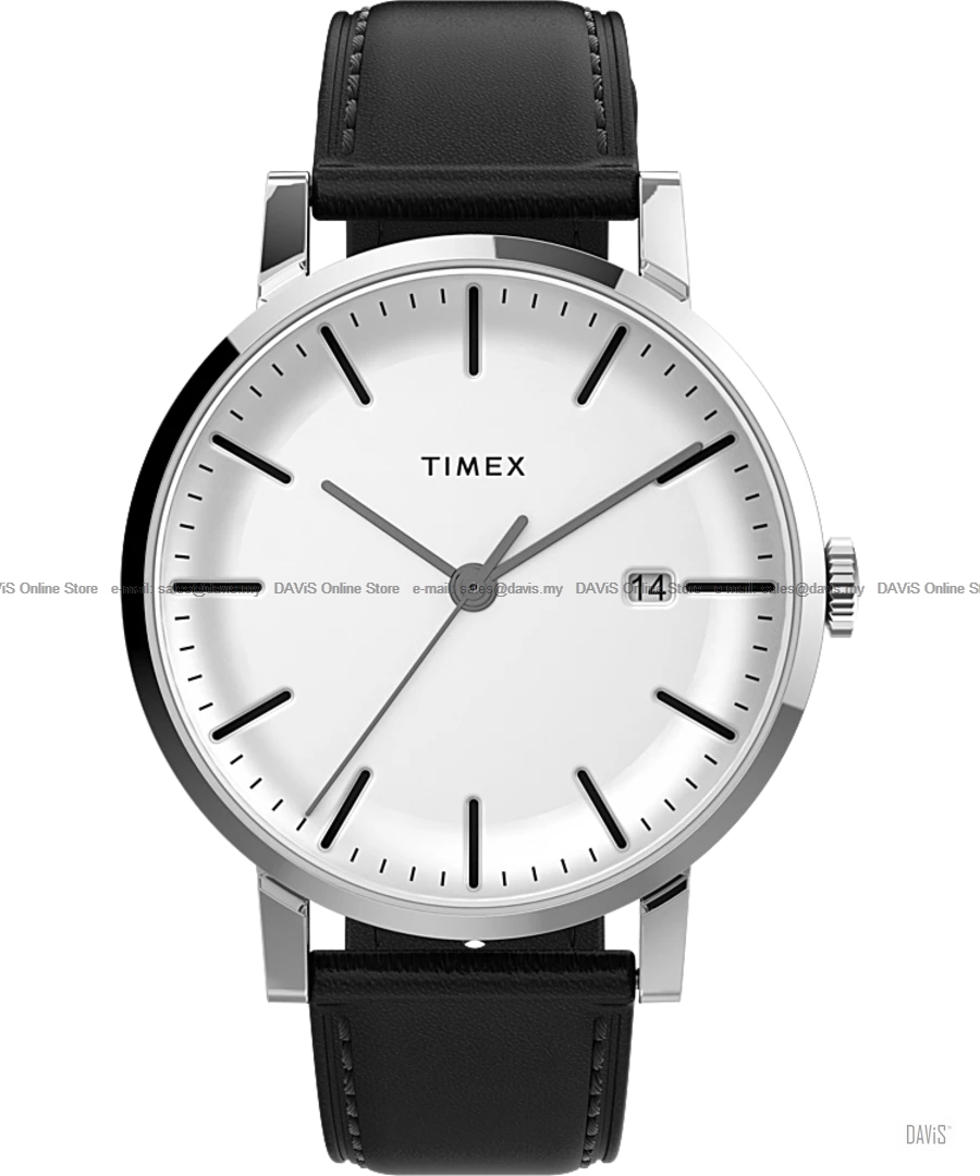 TIMEX TW2V36300 (M) Midtown 38mm Date Leather Strap White Black