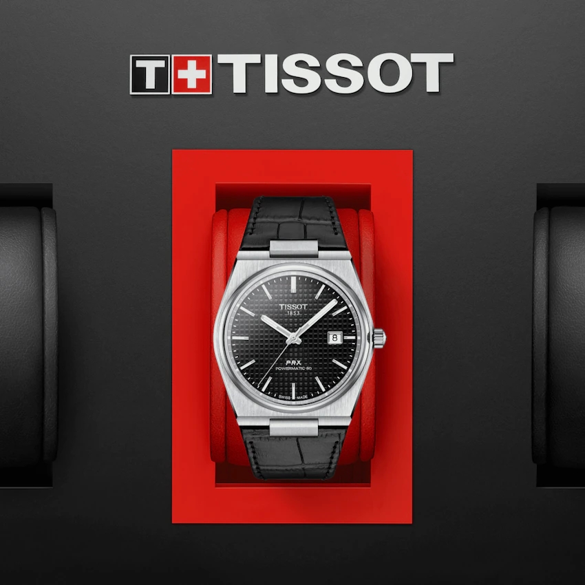 TISSOT T137.407.16.051.00 PRX POWERMATIC 80 Black Index Leather