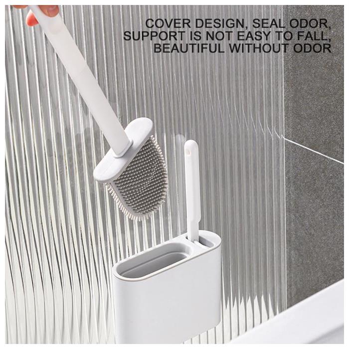 Toilet Brush with Holder and Plunger Set Wall-Mounted Flexible Silicone Bathro