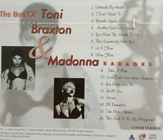 Toni Braxton Madonna The Best Of Ka End 7 16 2021 12 00 Am toni braxton madonna the best of karaoke vcd