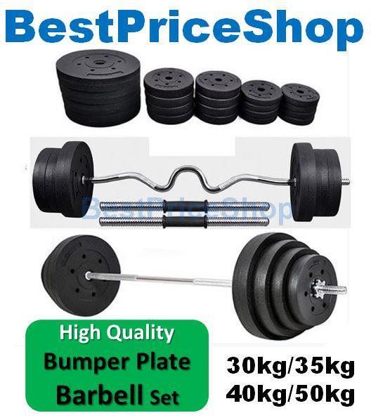 Top Grade Bumper Barbell Dumbbell Weightlifting Bar Gym Set 22~50kg