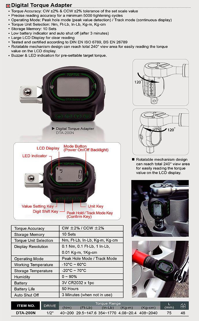 TOPTUL DTA200N DIGITAL TORQUE WRENCH (end 4/12/2019 4:15 PM)