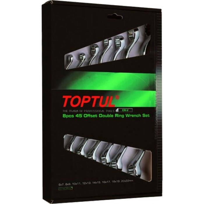 TOPTUL GAAE0814 8 PCS 6-22 45 &ordm; OFFSET DOUBLE RING WRENCH SET(COLOR BOX