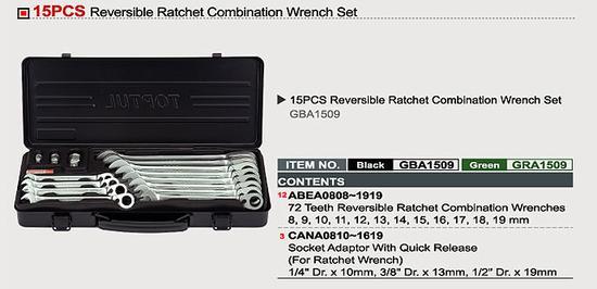 Toptul GRA1509 15 Pcs Reversable Ratchet Wrench Set