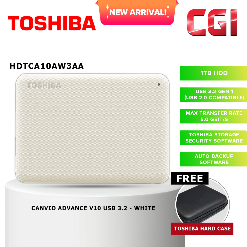 Toshiba 1TB Canvio Advance V10 USB 3.0 Portable Hard Drive - White