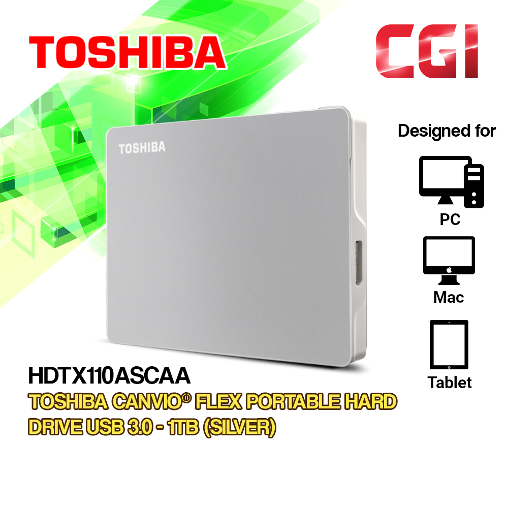 Toshiba 1TB Canvio Flex USB-C Portable Drive-Silver (HDTX110ASCAA)