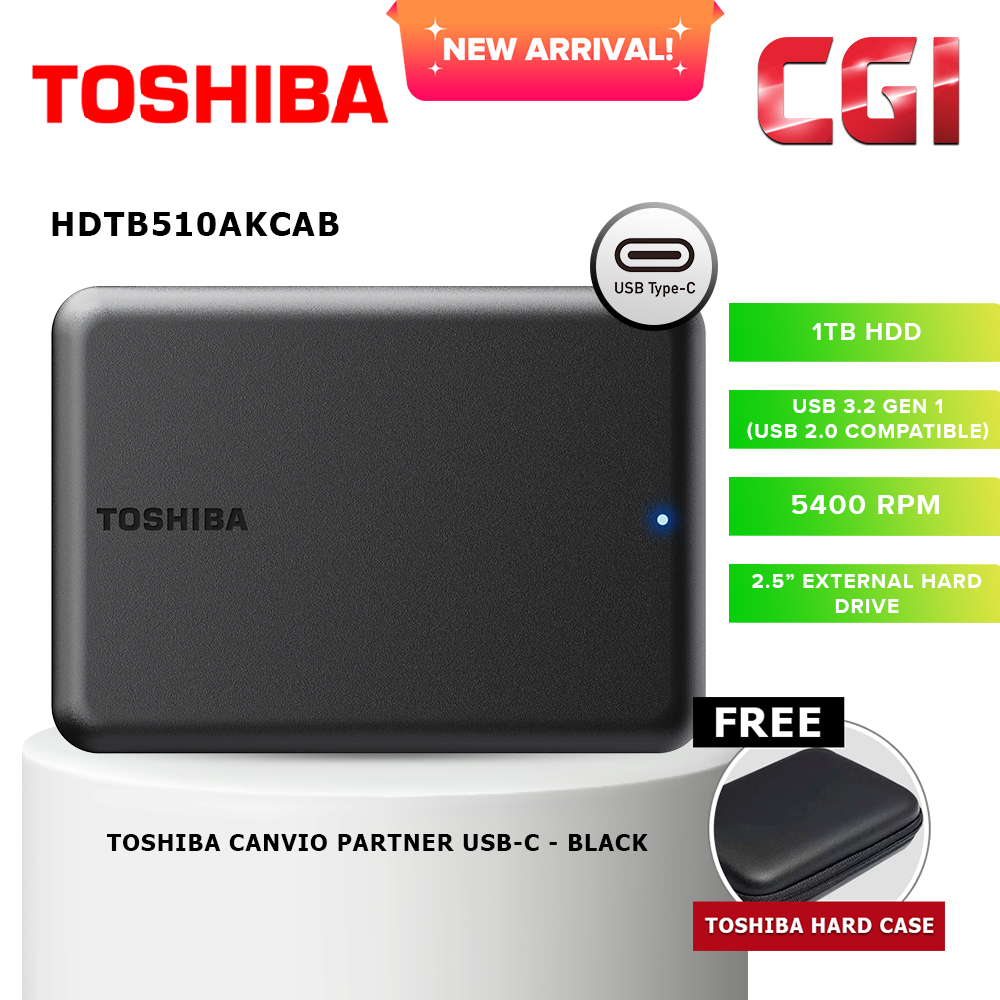Toshiba 1TB Canvio Partner A5 Type-C Portable Hard Drive - Black
