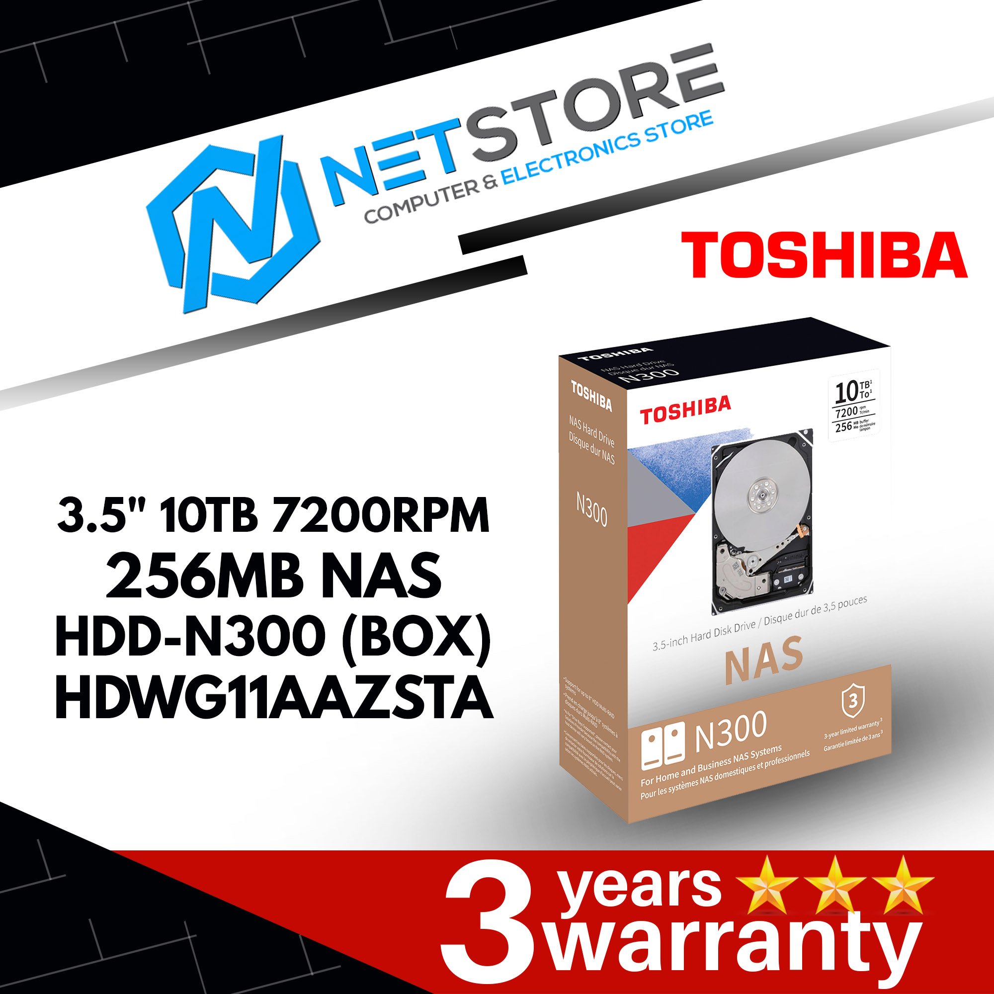 TOSHIBA 3.5&quot;10TB 7200RPM 256MB NAS HDD-N300(BOX) INTERNAL HARD DRIVES