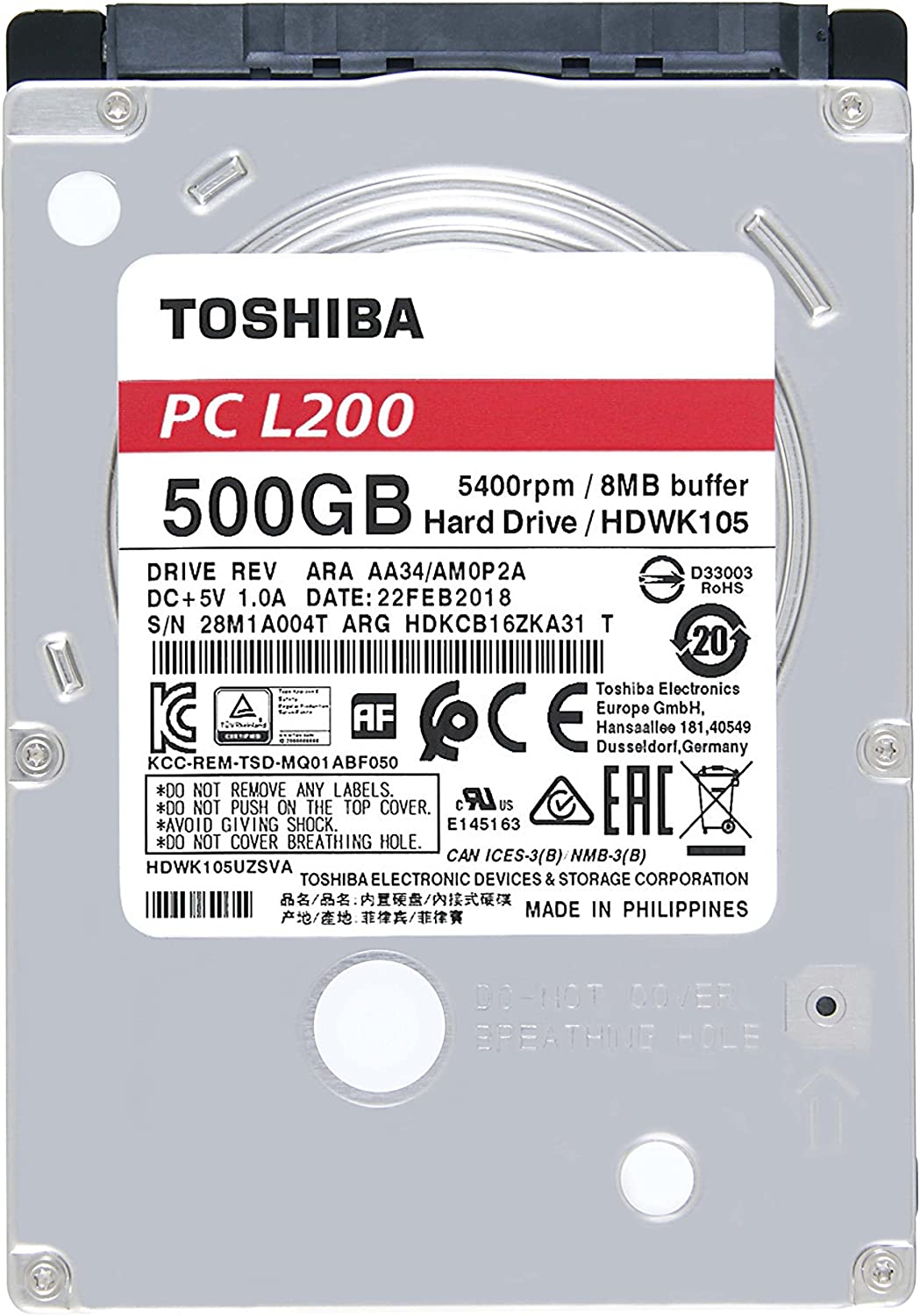 TOSHIBA L200 500GB 2.5&#8221; INTERNAL NOTEBOOK LAPTOP HARD DRIVE