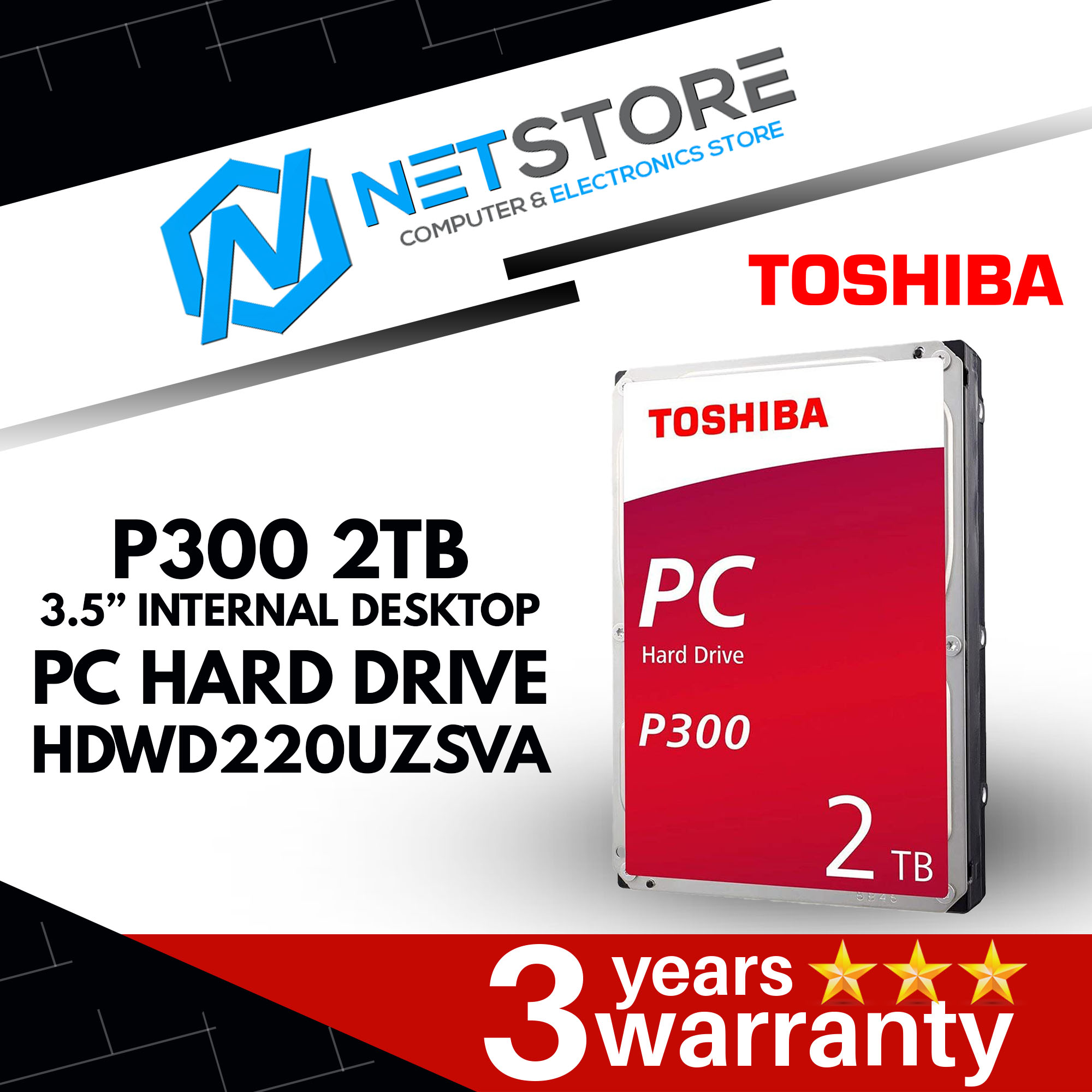 TOSHIBA P300 2TB 3.5&#8221; INTERNAL DESKTOP PC HARD DRIVE - HDWD220UZSVA